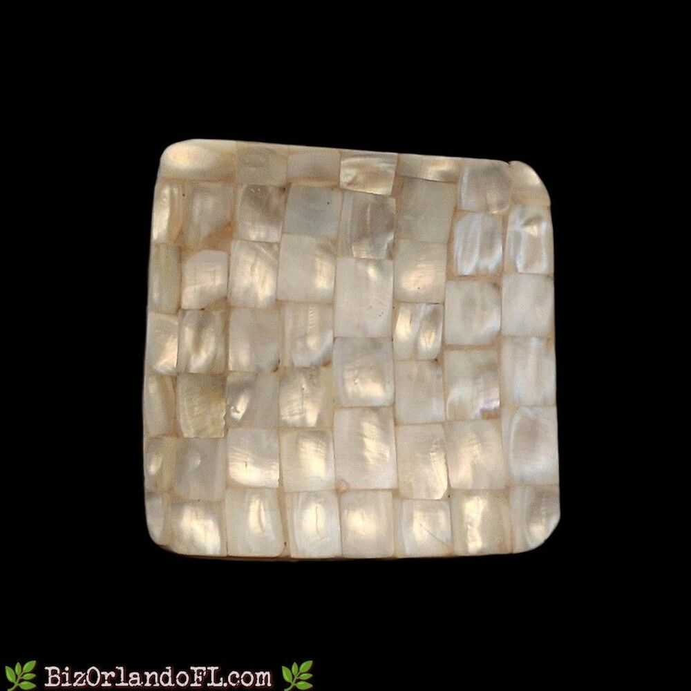 Genuine Mother of Pearl Shell Mosaic Tile Coaster Iridescent Small Trinket Dish